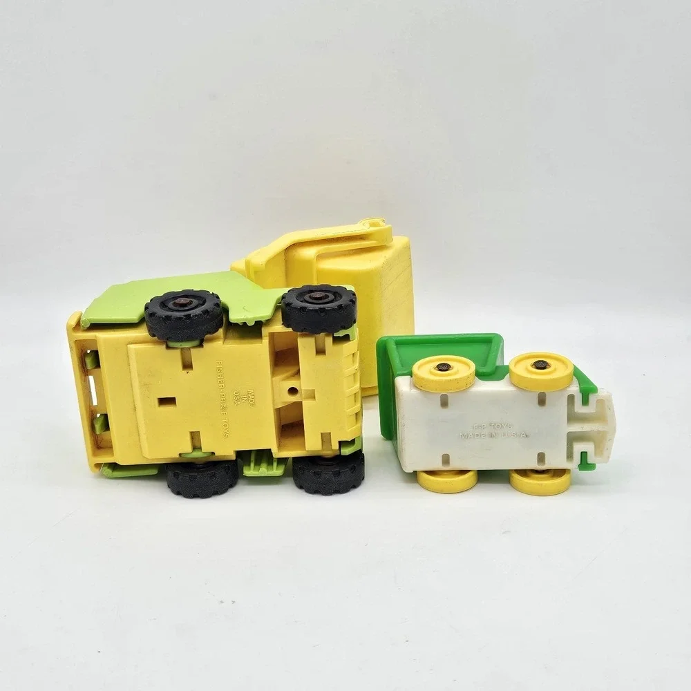 Vintage Fisher-Price Little People Construction Dump Truck & Train Car Lot